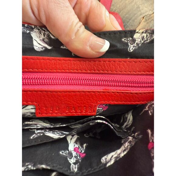 "TED BAKER" Cross Body Red Leather Purse Gold Metal Accent Quiet Luxury Designer - Picture 12 of 16